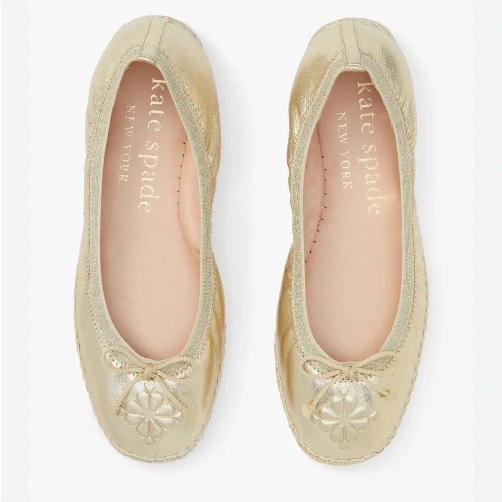 Kate Spade Clubhouse Espadrille Flats Gold Leather *damaged* priced accord SZ 6